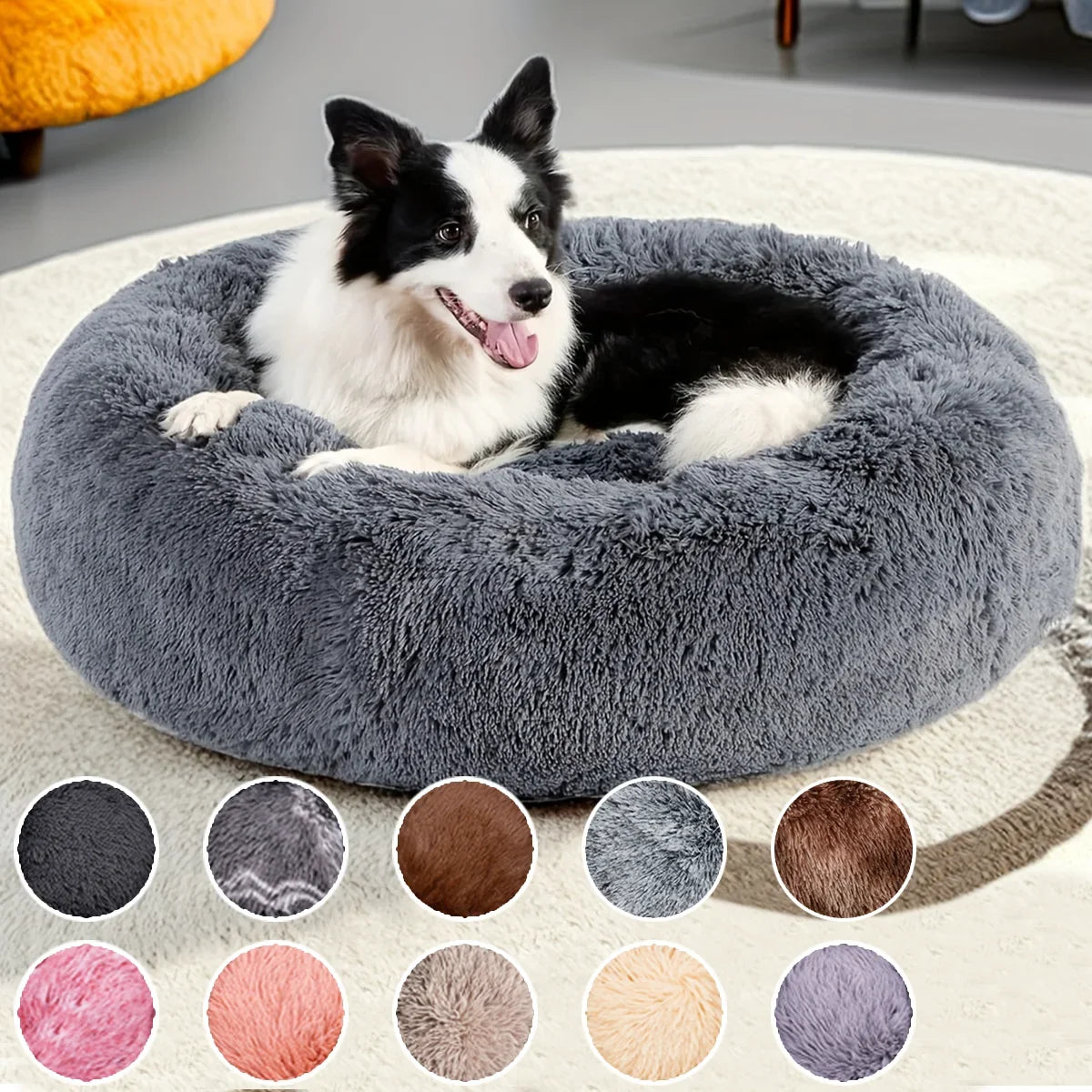 Round Pet Bed for Large,Medium and Small Dogs House Bed Soft Cats Bed Long Plush Dog House for Dogs House Winter Warm Sleeping - high-quality product