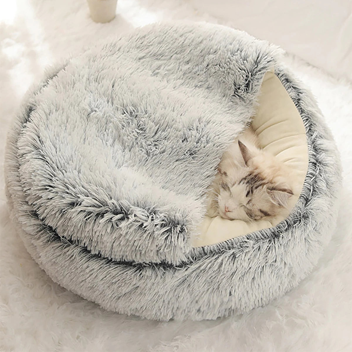 Cat Bed Round Plush Fluffy Hooded Cat Bed Cave, Cozy for Indoor Cats or Small Dog beds, Doughnut Calm Anti-nxiety Dog Bed Anti-slip & Waterdichte Bodem - product feature
