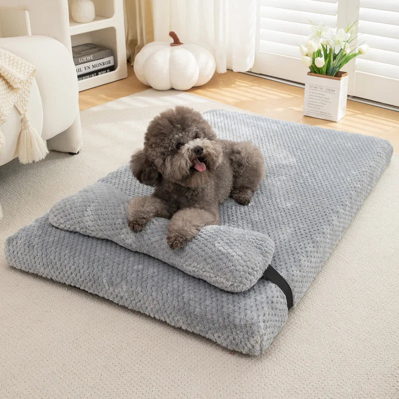 Warm Calming Dog Bed with Pillow Fluffy Plush Dog Mat for Dog with Removable Washable Cover for Large Medium Small Dogs and Cats - high-quality product