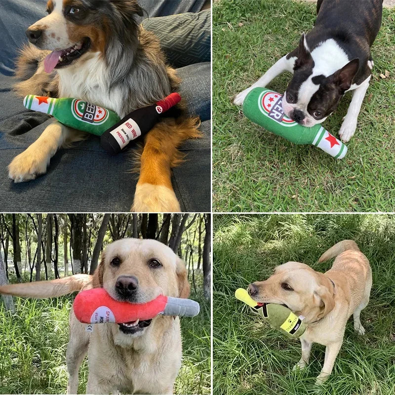 Interactive Dog Pet Toy Champagne Bottle Shape Pet Toy Plush Filled Vodka Toy Squeak Anti Bite Pet Supplies Whiskey Hoogwaardig pluche materiaal - product feature