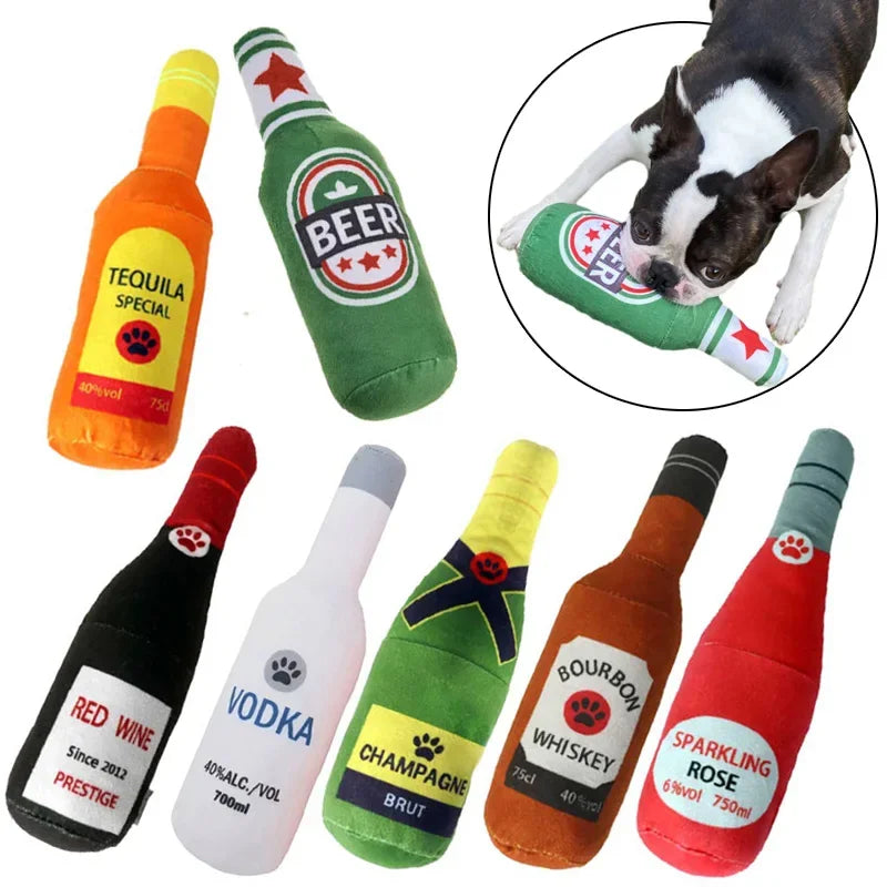 Interactive Dog Pet Toy Champagne Bottle Shape Pet Toy Plush Filled Vodka Toy Squeak Anti Bite Pet Supplies Whiskey - high-quality product